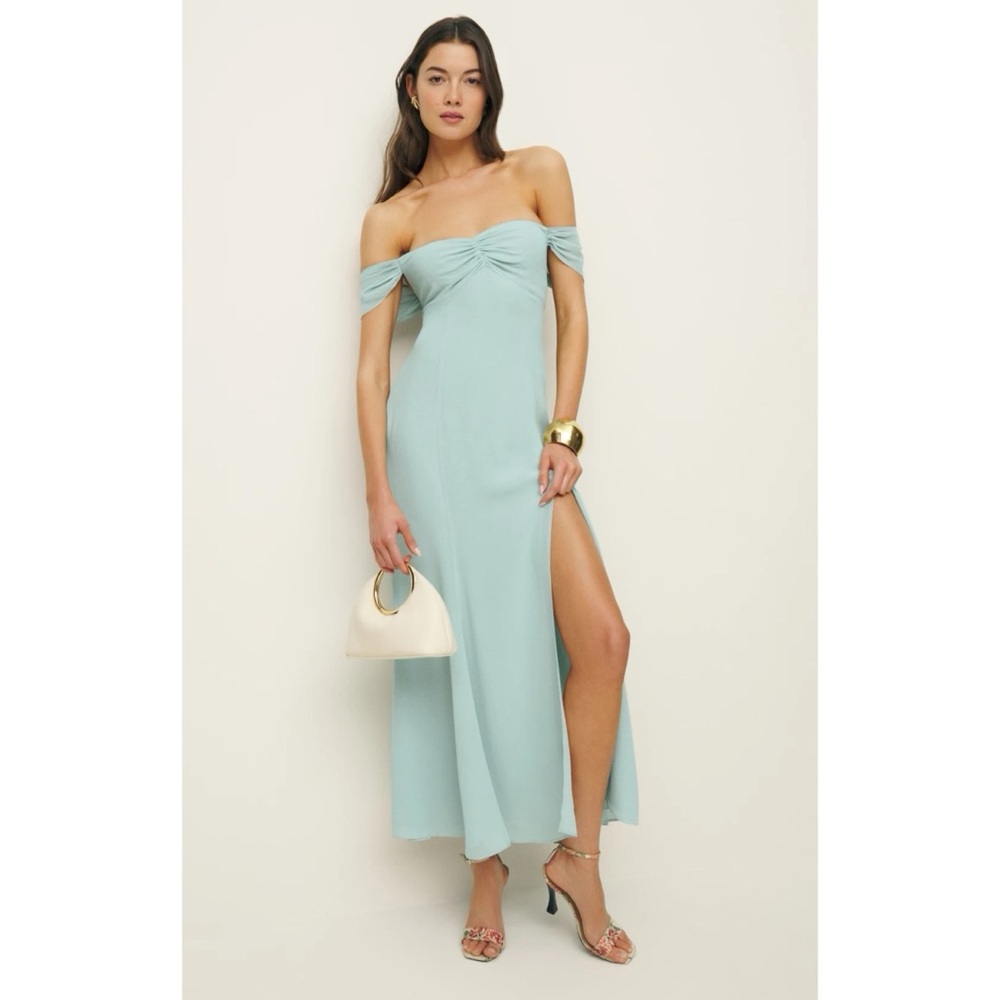Reformation Light Blue Off-Shoulder Maxi Dress